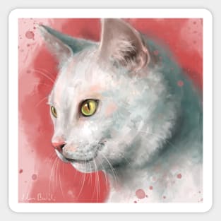 Painting of a Gorgeous White Cat on Peach Shade Background Sticker